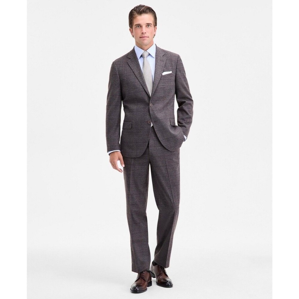$395 NEW NAUTICA Mens 48R Brown Plaid Soft Stretch 2 Piece Suit With Pants 43x31